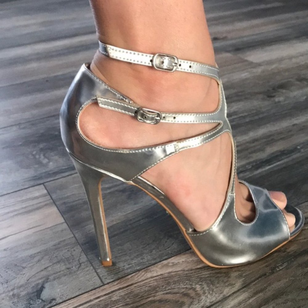 Silver Strappy High Heels